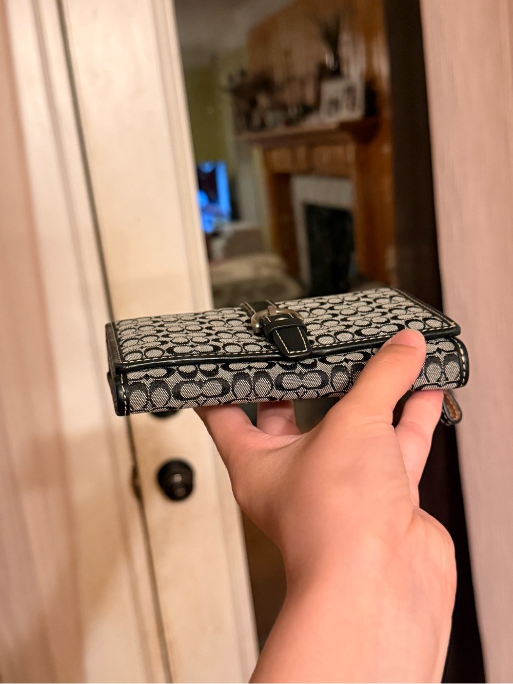 Coach Black and Gray Signature Canvas Wallet with Buckle Accent - Picture 7 of 8